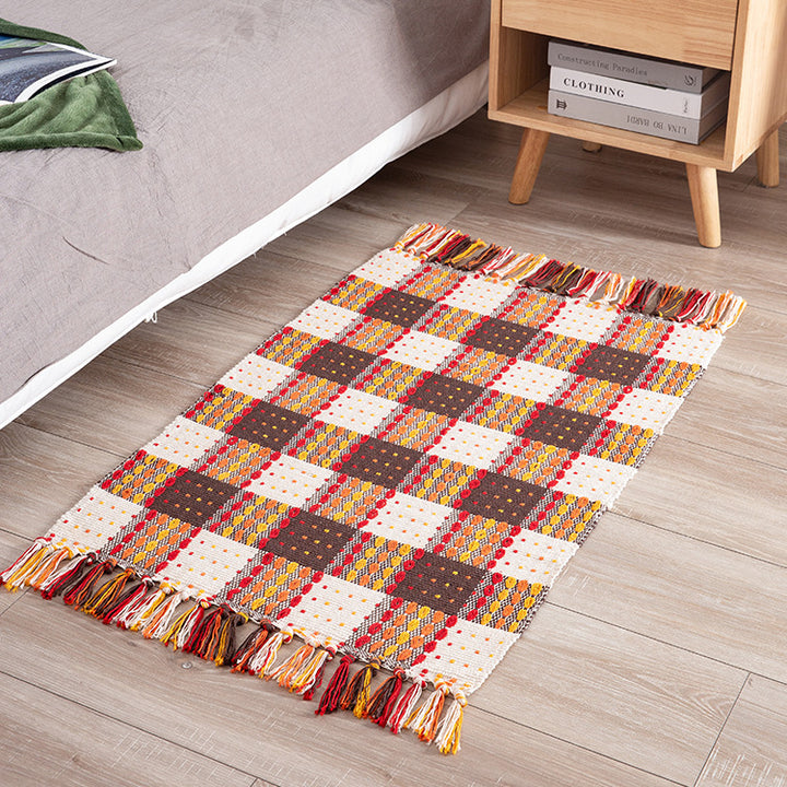 Striped cotton doormat with non-slip bottom and decorative woven edge