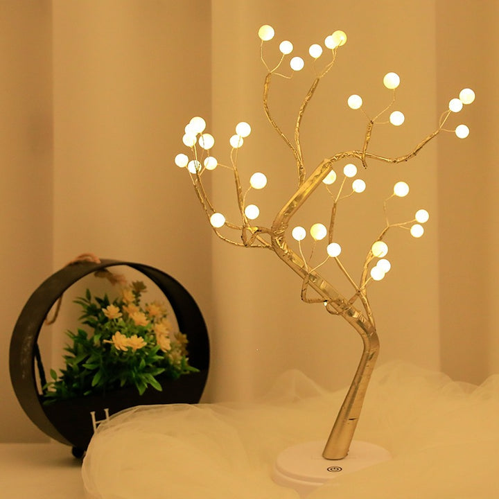 Star-decorated LED branch table lamp with warm micro dimmable lights