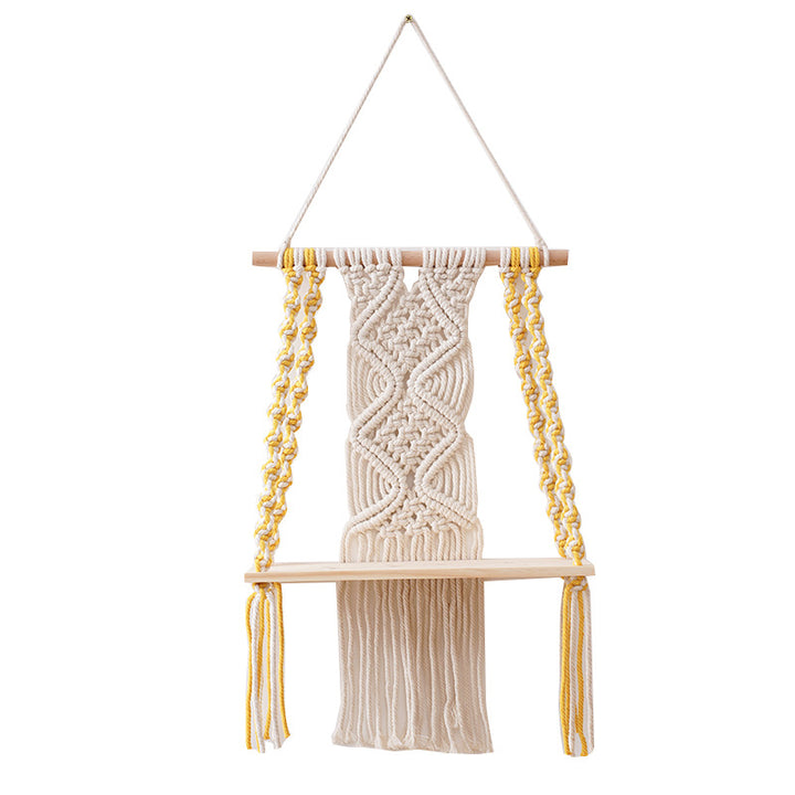 Macramé Decorative Shelf with Wooden Base