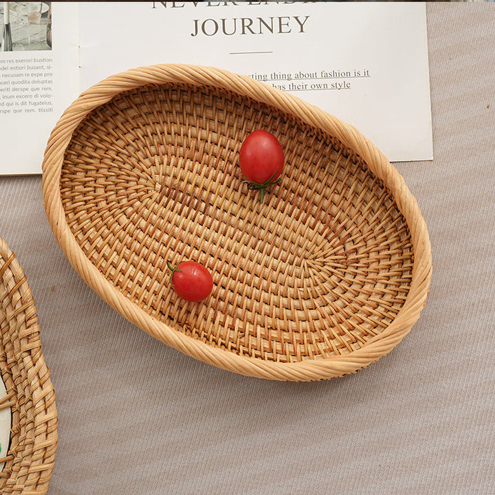 Oval storage basket made of handwoven material