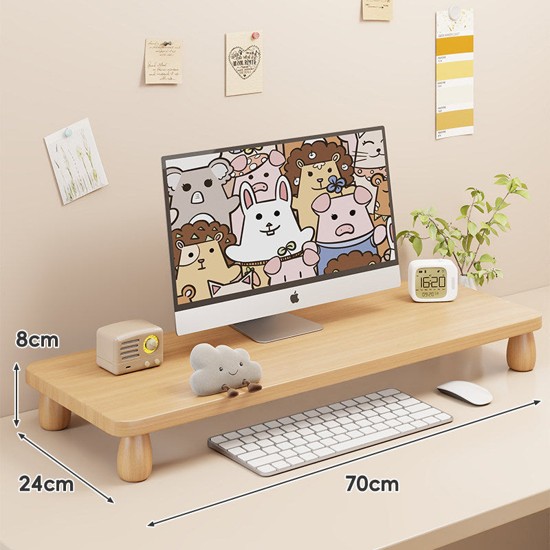 Solid Wood Low-Profile Monitor and Display Riser with Rounded Peg Legs and Keyboard Slide-Out Space