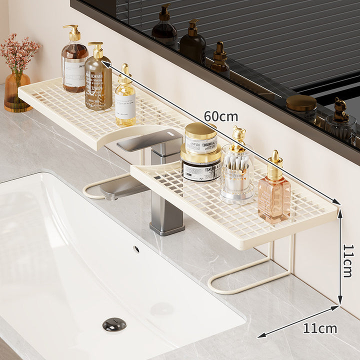 Narrow Wall-Mounted Bathroom Mirror Shelf with Grid Tray and U-Base Support
