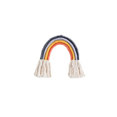 Macrame wall hanging in rainbow shape, handcrafted cotton yarn decorative element