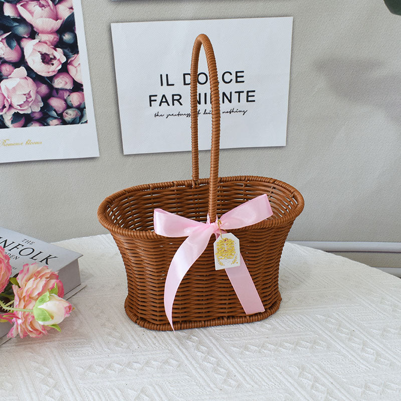 Chic Woven Handbag with Pearl Accent