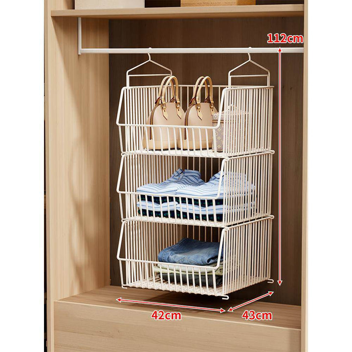 Over-Rod Double Tier Hanging Closet Wire Basket Organizer with Removable Baskets