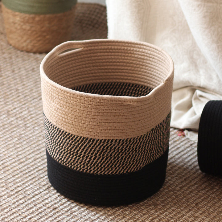 Stylish storage bucket made of woven natural material