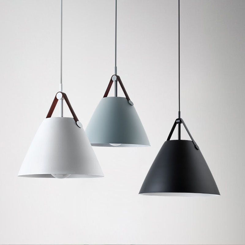 Modern Cone Pendant Light with Leather Band Accent