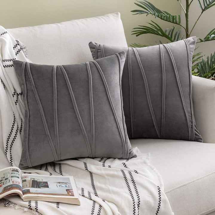 Velvet Pleated Square Decorative Throw Pillow Covers with Channel Stitching