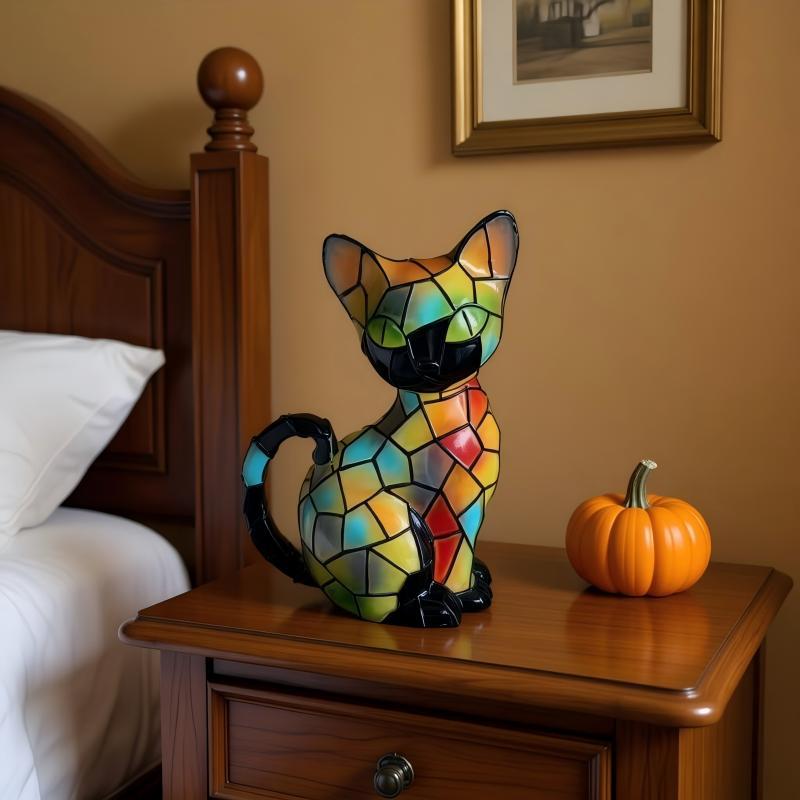 Decorative cat figurine in mosaic design