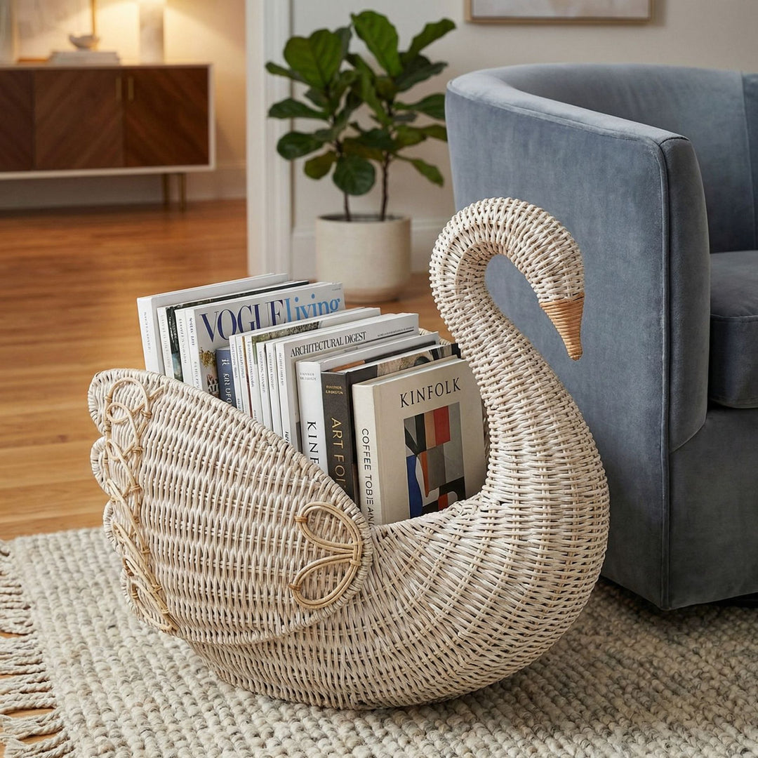Playful laundry basket in the shape of a swan