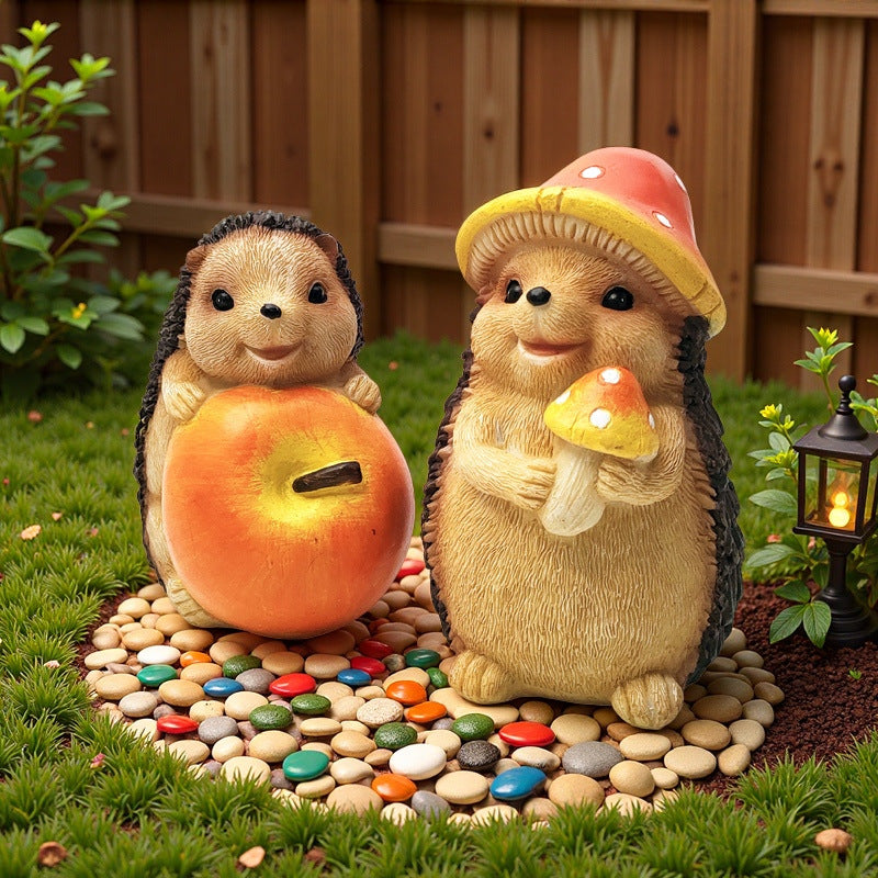 Cute hedgehog sculpture with fruit