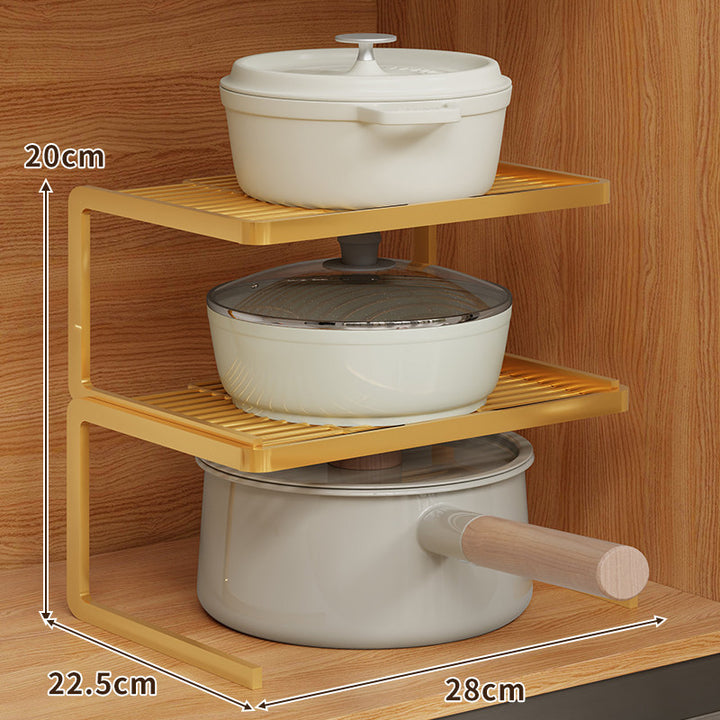 Double-Level Compact Cabinet Pot and Lid Organizer Shelf