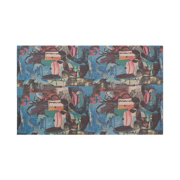 Flat-woven rectangular rug for living and entrance areas with quatrefoil pattern