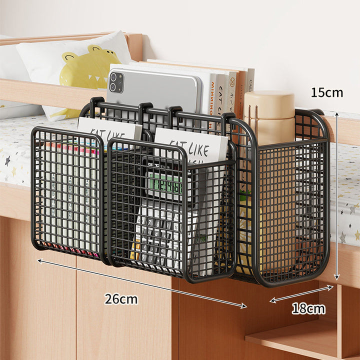 Bedside Mesh Hanging Organizer with Triple Compartments and Over-Rail Hooks