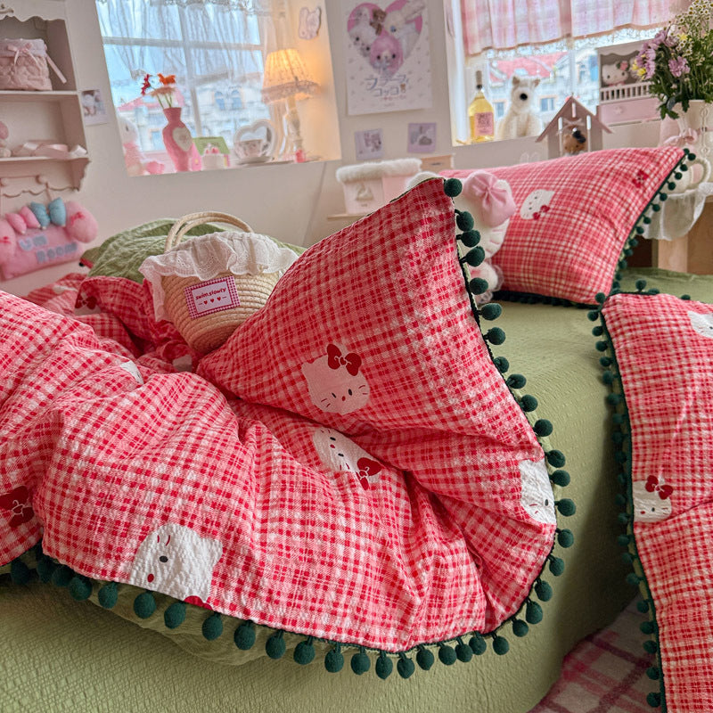 Heart Patterned Decorative Pillow and Duvet Cover Set