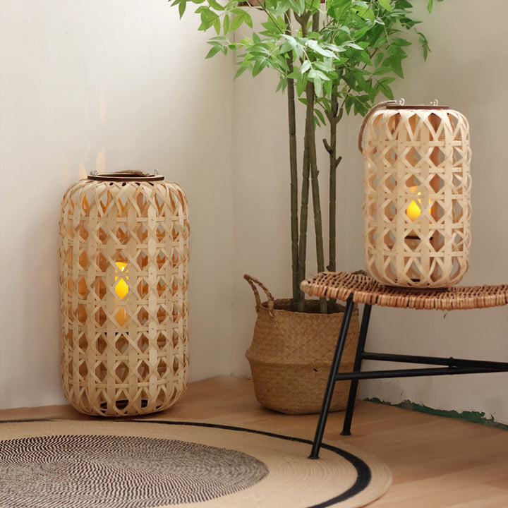 Elegant lantern made of handwoven natural material