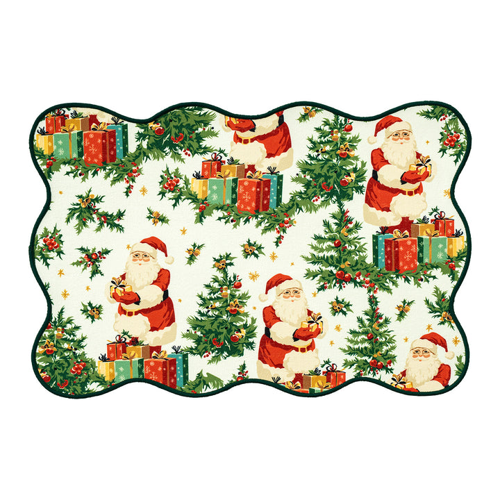 Wipeable Christmas table mat with wavy edge, non-slip bottom and festive pattern