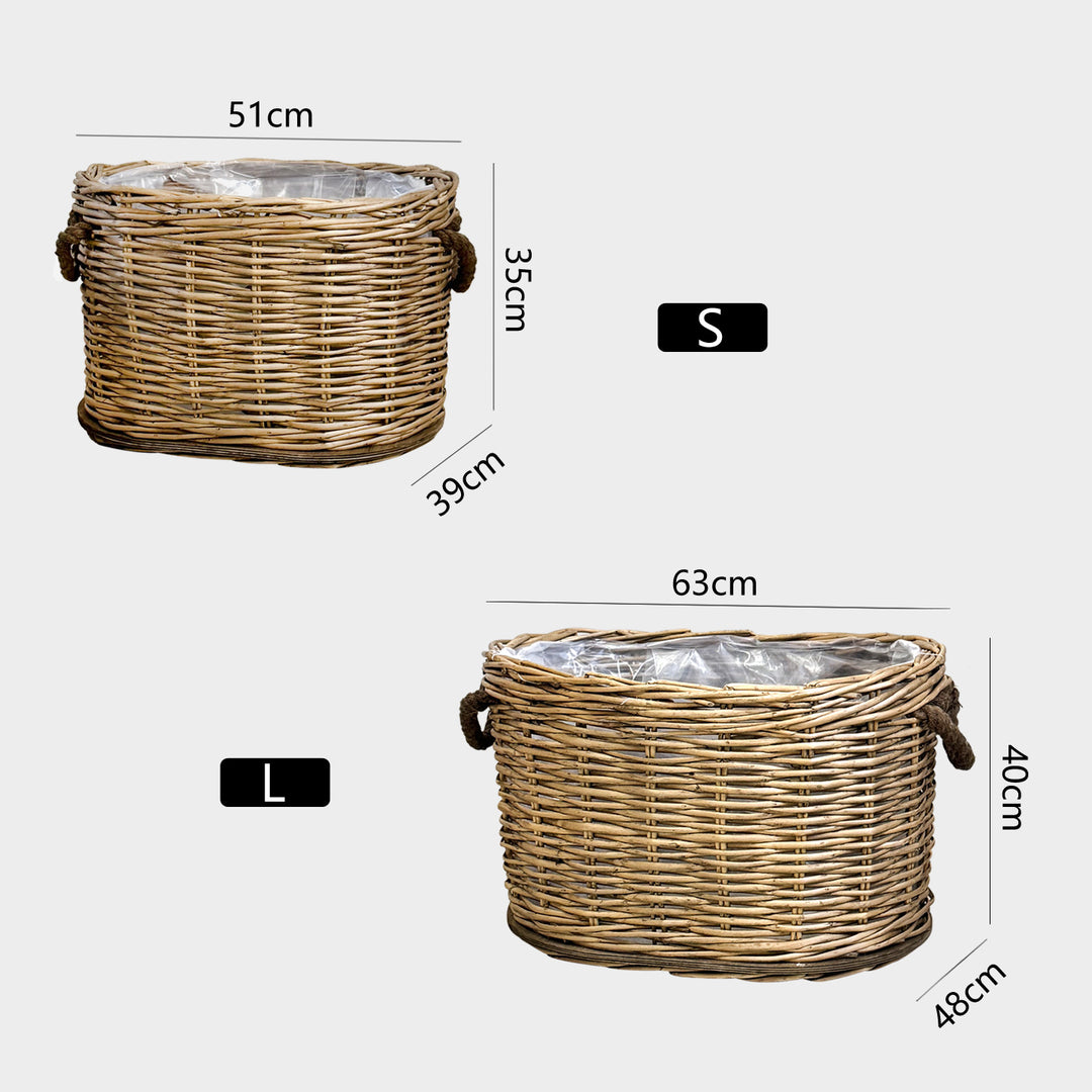 Handwoven storage basket with carrying handles
