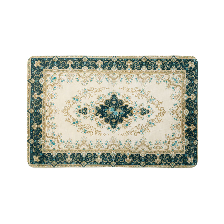 Oriental rug in Persian medallion style, machine-knotted short pile rug