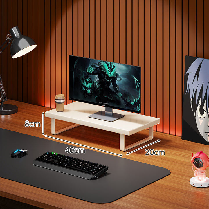 Elevated Solid Wood Ergonomic Monitor Riser Shelf with Metal Frame Stand