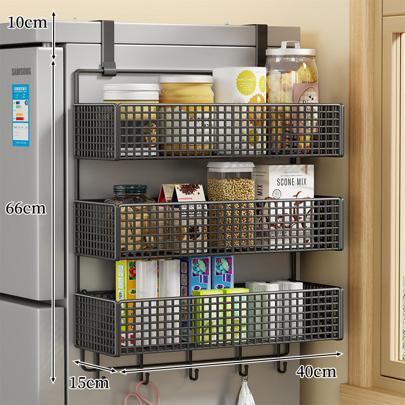 Over-Door Two Tier Metal Mesh Hanging Kitchen Storage Basket Organizer with Hooks