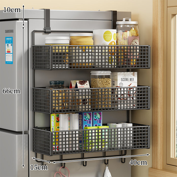 Over-Door Two Tier Metal Mesh Hanging Kitchen Storage Basket Organizer with Hooks