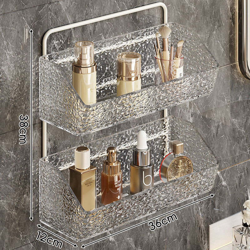 Wall-Mounted Textured Acrylic Bathroom Shelf Organizer with Integrated Hanging Bar