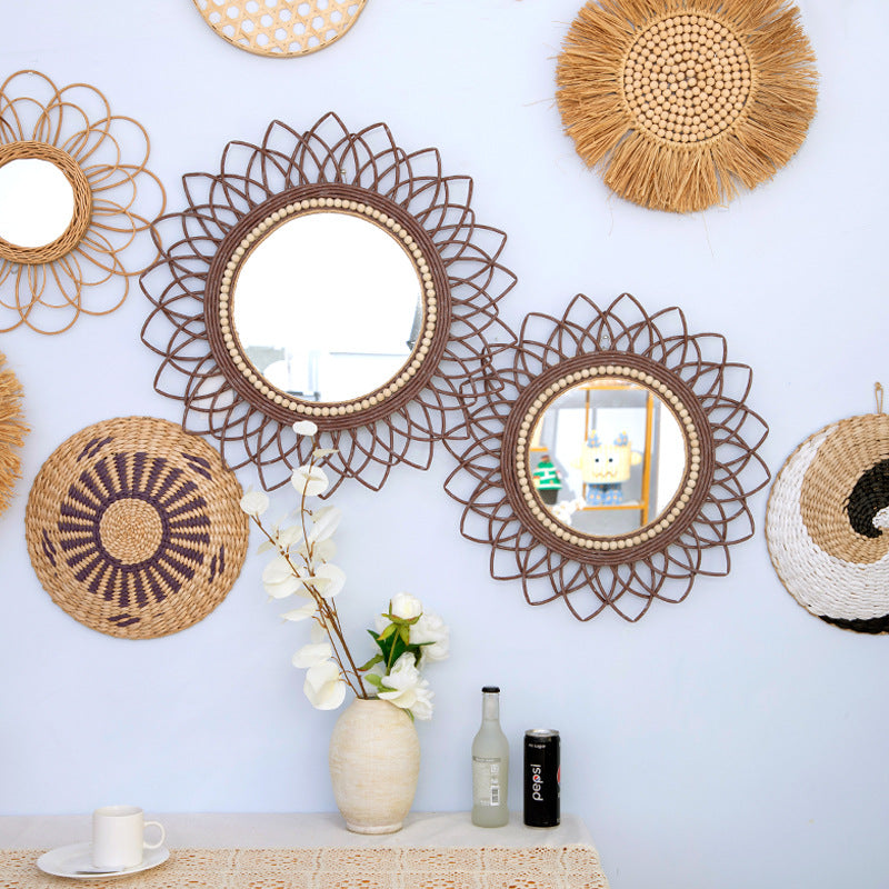 Wall mirror with elaborate macrame frame