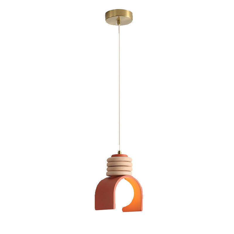 Scandinavian Arch-Shade pendant lamp with wood ring accents and frosted globe