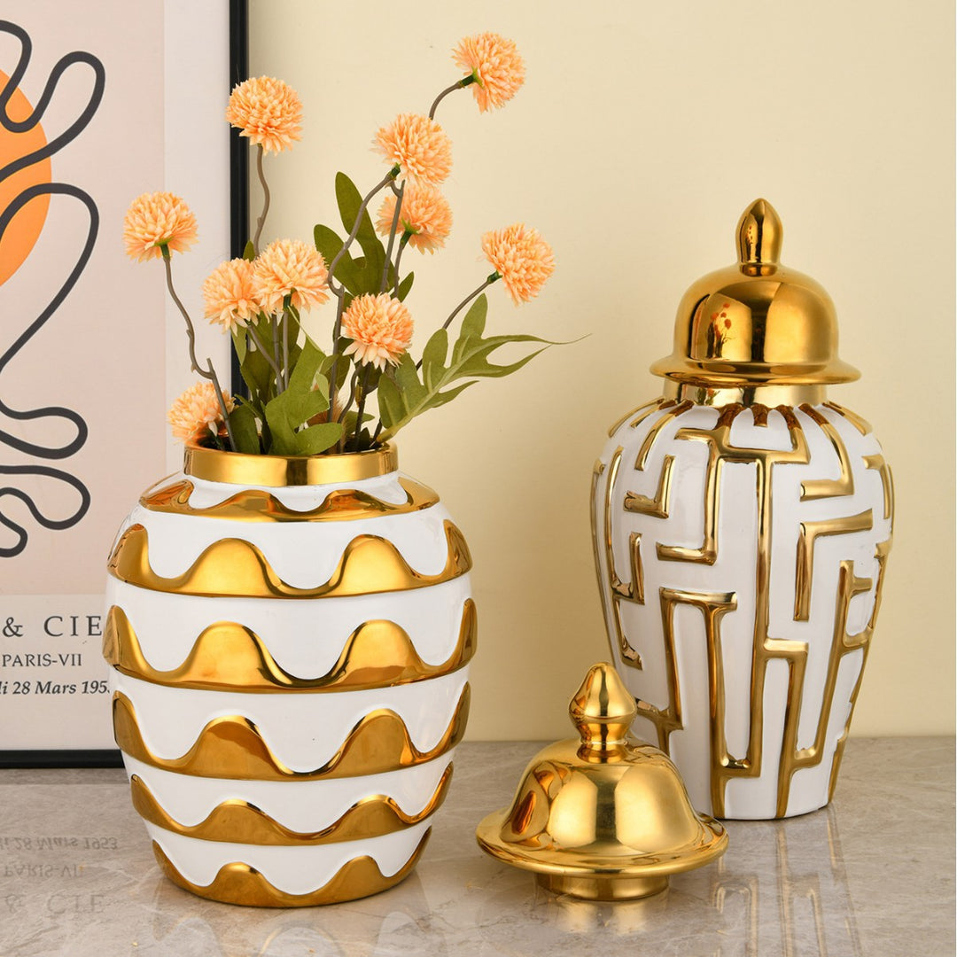 Decorative Geometric Pattern Lidded Jar