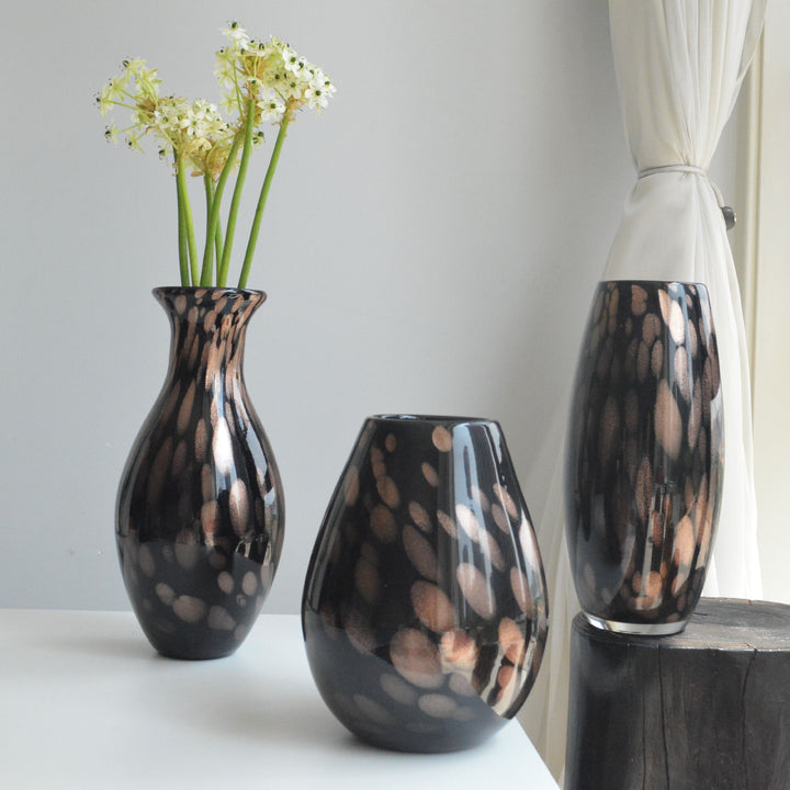 Polished Blown Glass Tapered Speckled Accent Vase