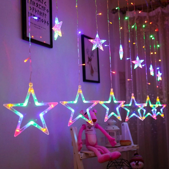 LED Acrylic Hanging Christmas Curtain Light Set with Reindeer Tree Bell and Star Ornaments