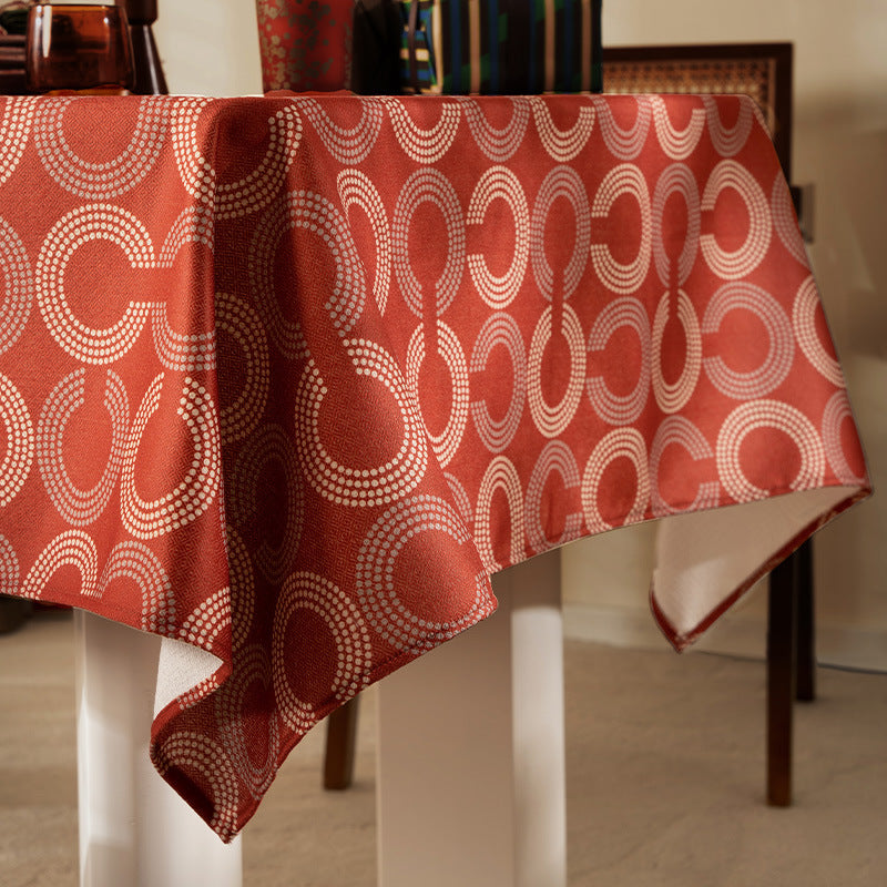 Rectangular tablecloth with retro geometric circle print made of easy-care cotton blend