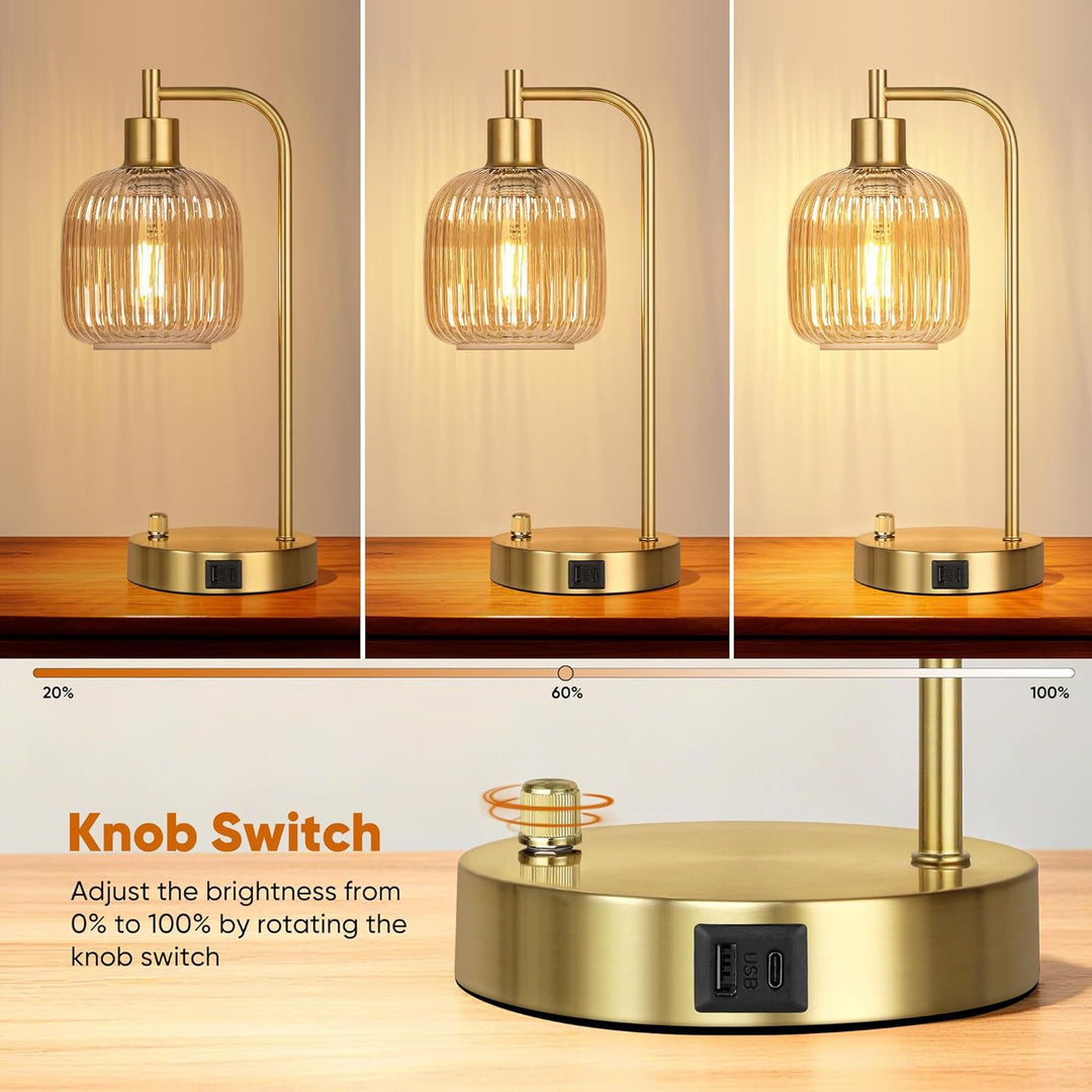 Modern glass table lamp with USB charging port