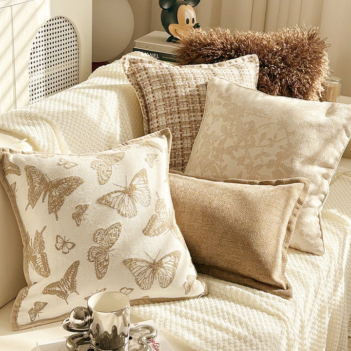 Embroidered Leaf Pattern Decorative Pillow