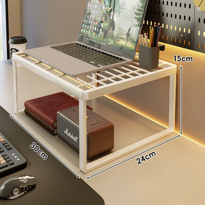 Ventilated Metal Desk Riser Shelf with Open Grid Surface and Under-Storage