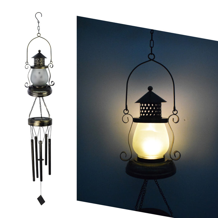 Hanging Flamingo Solar LED Wind Chime with Crackle Glass Globe