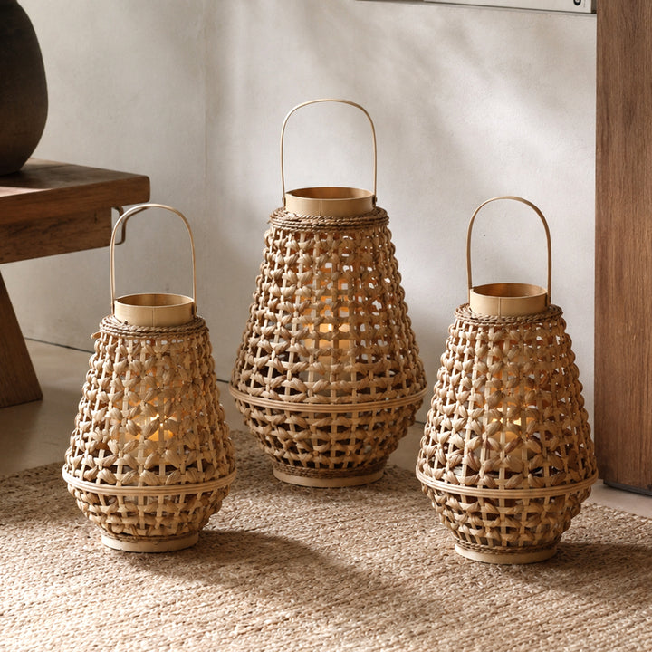 Elegant lantern made of braided rattan