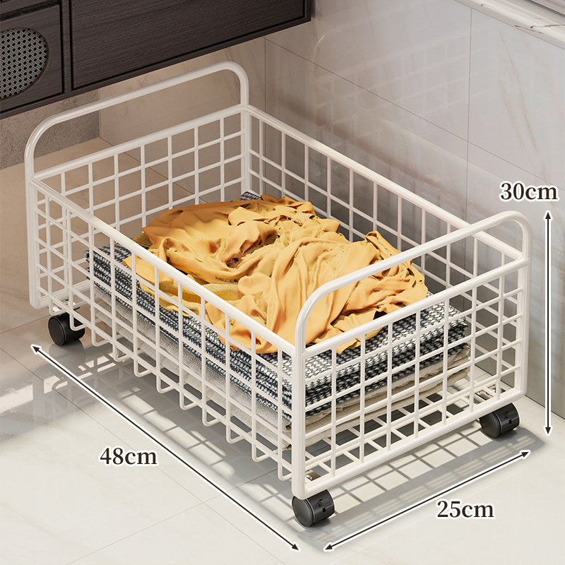 Metal Grid Storage Basket with Carry Handles for Shelving and Cabinet Organization