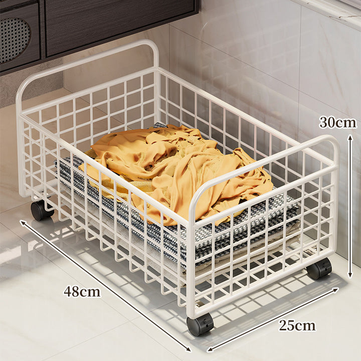 Metal Grid Storage Basket with Carry Handles for Shelving and Cabinet Organization