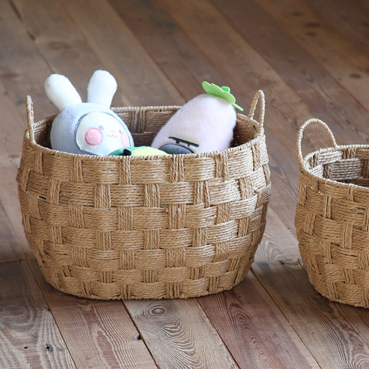 Storage baskets made of woven natural material