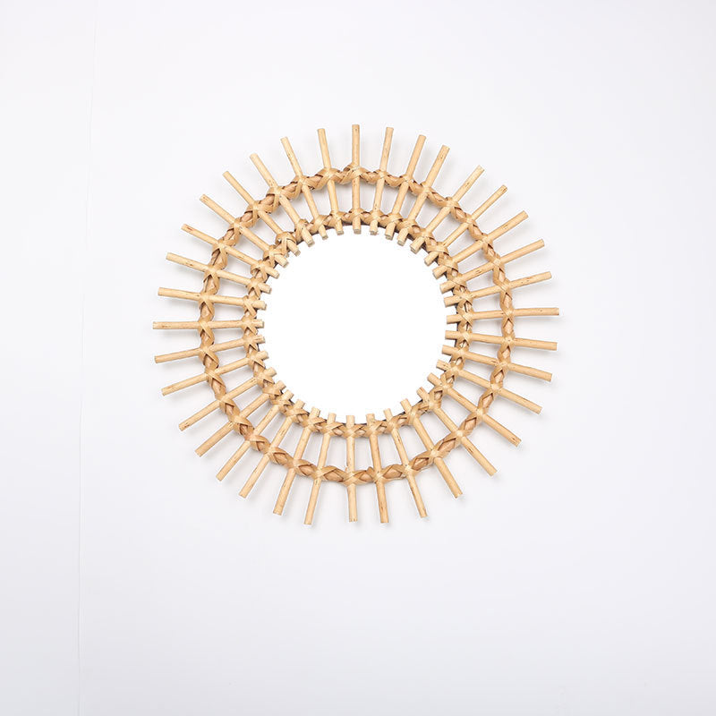 Round Wall Mirror with Rattan Design