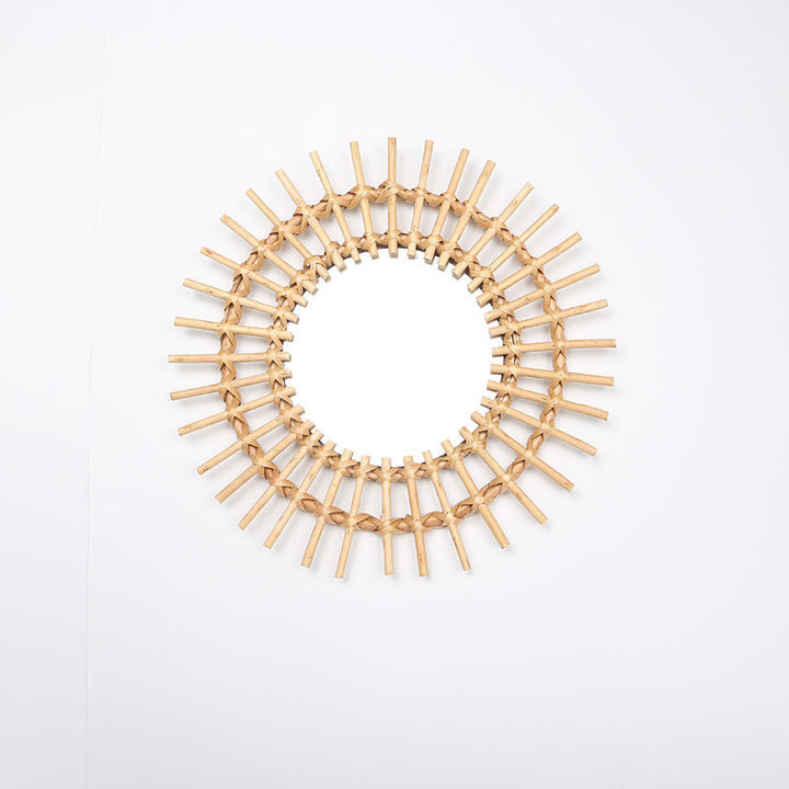 Round Wall Mirror with Rattan Design