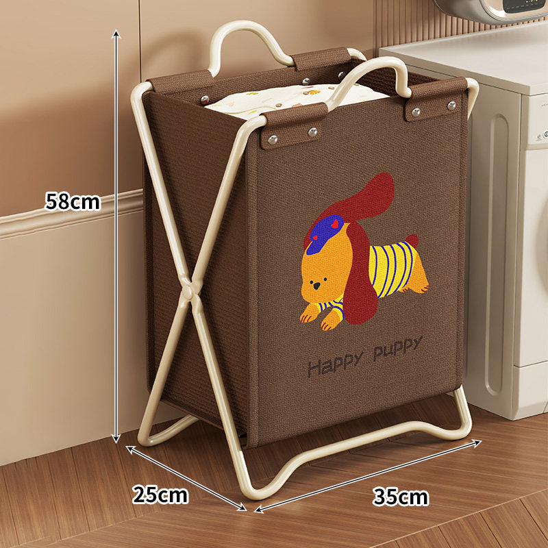 Foldable Canvas Laundry Hamper with Playful Puppy Print and Collapsible Metal Stand