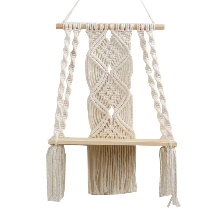Macramé Decorative Shelf with Wooden Base