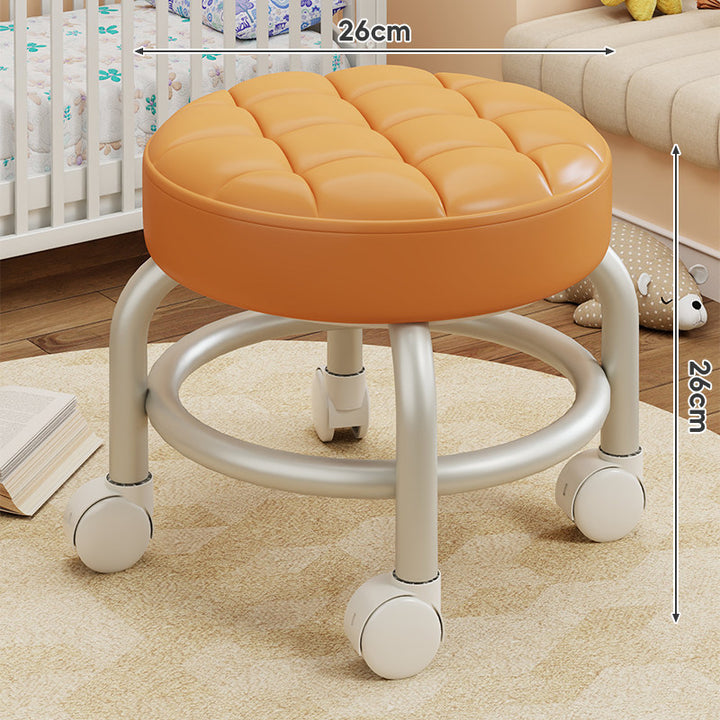 Round Tufted Padded Swivel Stool with Rolling Casters and Circular Footrest