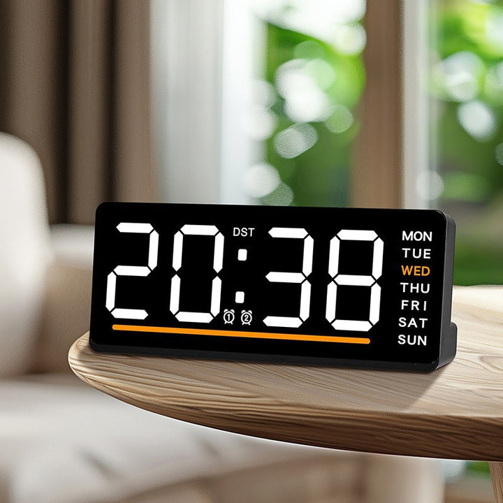 Digital clock with large LED display and multiple alarm functions