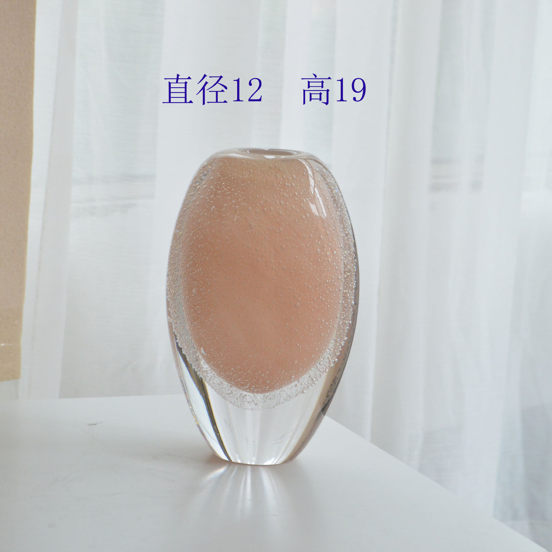 Hand-Blown Bubble-Encased Oval Decorative Glass Bud Vase Set