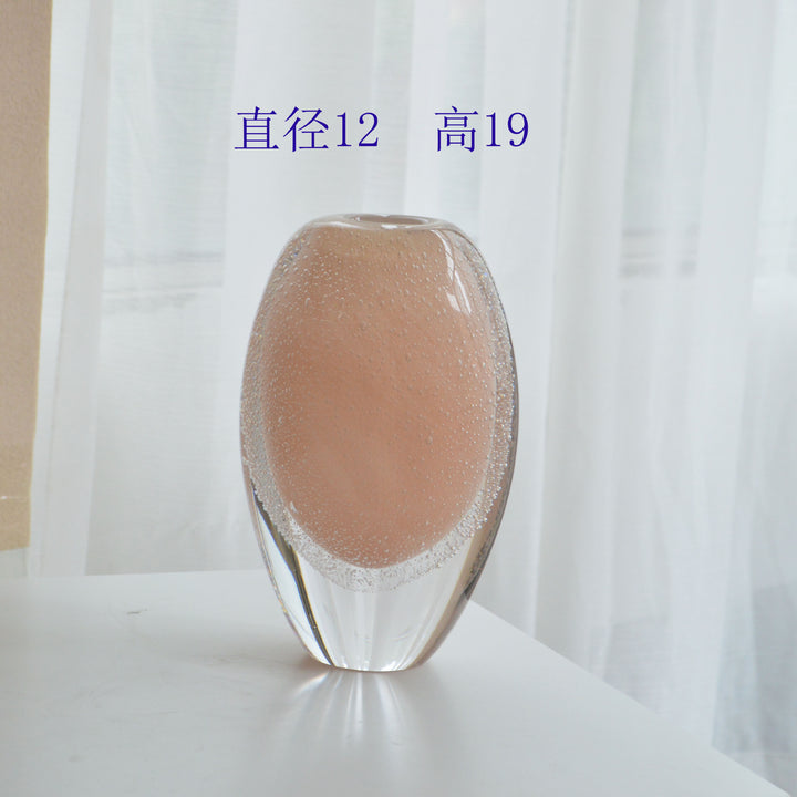 Hand-Blown Bubble-Encased Oval Decorative Glass Bud Vase Set