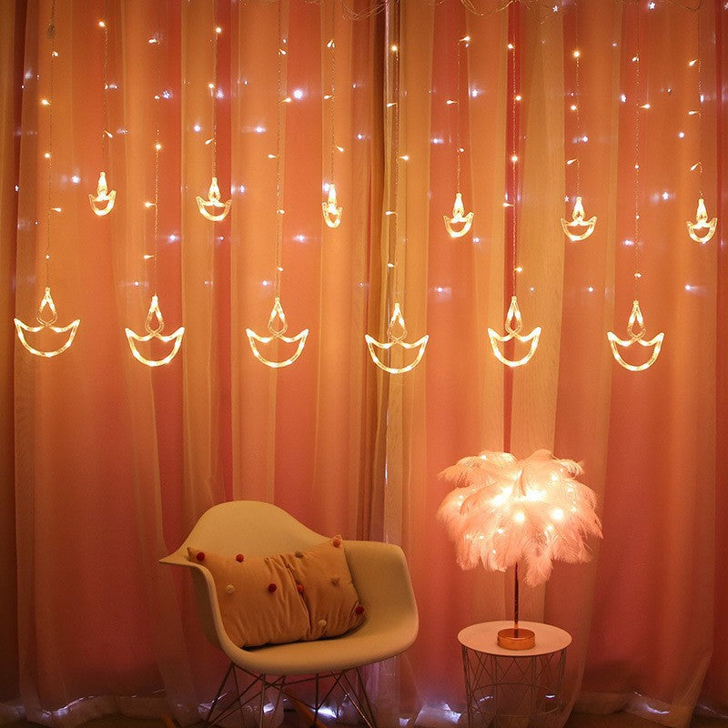 LED Acrylic Hanging Christmas Curtain Light Set with Reindeer Tree Bell and Star Ornaments